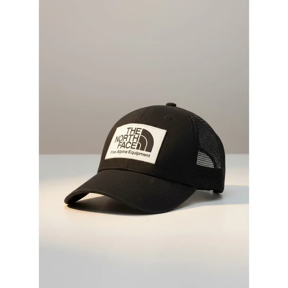 The North Face Black Mesh Trucker Snapback Hat Cap Medium M